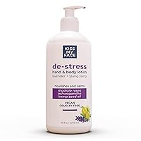 Kiss My Face De-Stress Hand & Body Lotion Lavender + Ylang Ylang - Cruelty-Free and Vegan Lotion for Dry Skin - 16 oz Bottle with Pump (Lavender & Ylang Ylang, Pack of 1)
