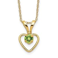 14k 3mm Peridot Heart Birthstone Necklace