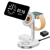 3 in 1 Charging Station for iPhone, S25 Wireless Charger for iPhone 15 14 13 12 11 X Pro Max & AirPods 2&3&Pro - Charging Stand for Apple Watch (White)
