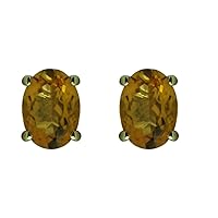 Medira Citrine Oval Shape Gemstone Jewelry 925 Sterling Silver Stud Earrings For Women/Girls | Yellow Gold Plated