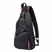 Men Sling Backpack Crossbody Chest Bag Shoulder Casual Daypack Multipurpose Canvas Rucksack with USB Charger Port (Black)