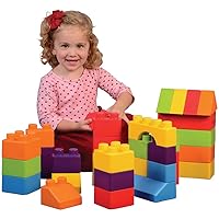 Constructive Playthings 72 pc. Interlocking Chubby Block Set in 6 Colors and 8 Shapes for Ages 3 Months and Up