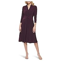 Tommy Hilfiger Women's 3/4 Sleeve Jersey Fit-and-Flare Wrap Detail Dress