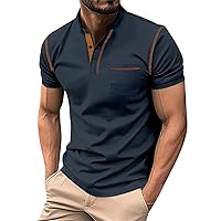 Mens Henley Shirt Summer Casual Short Sleeve Cotton Button Up Band Collar T Shirts Lightweight Slim Fit Muscle Tees