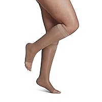 Women's Sheer Fashion Open Toe Calf Height - 15-20mmHg Weight Compression Hose - Lightweight & Breathable in Soft Stretch Fabric for Comfortable Everyday Wear