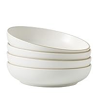 Large Serving Bowls Set of 4, 65 Ounce Large Salad Bowls,10'' Ceramic Wide Shallow Bowl Plates, Big Serving Dishes for Party, Entertaining, Microwave Safe (Glazed Matte Off-White)