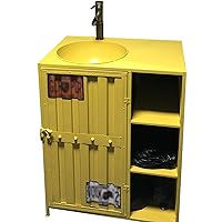 Industrial Style Vanity Unit with Basin, Modern Basin Cupboard with Faucet and Drain Free Standing Bathroom Storage Cabinet Under Sink 25.5 x 18 x 33.4in,Yellow,Without Mirror