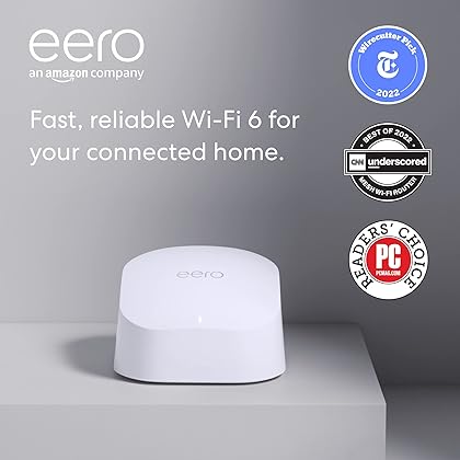 Amazon eero high-speed wifi 6 router and booster | Supports speeds up to 900 Mbps | Works with Alexa, built-in Zigbee smart home hub | Coverage up to 1,500 sq. ft. | Advanced security
