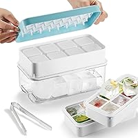 Ice Cube Tray with Lid and Bin for Freezer, Super Easy Release & Stackable 8 cavity Large Ice Cube Trays for for Whiskey, Cocktail, with 2 Trays, Ice Container, Lid & Ice Tong, BPA Free