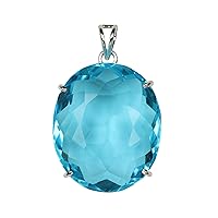 GEMHUB Lab Created Swiss Blue Topaz 50 Ct Oval Shape Solid 925 Silver Pendant for Women