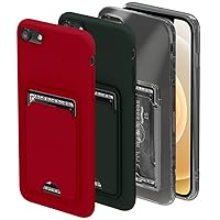 3PCS Silicon Gel Case for iPhone 7 8 Plus 7P 8 with Card Holder Shockproof Slim Protective Purse 6.1 Inch (Red, Cyprus Green, Transparent)