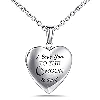 YOUFENG Love Heart Locket Necklace That Holds Pictures Engraved I Love You to the Moon and Back Photo Lockets