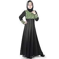 Farhat Black & Parrot Green Islamic Dubai Gown Abaya ay-410