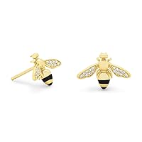 14kt Gold Plated Sterling Silver Signity CZ Bee Earrings