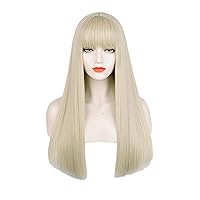 Long Blonde Wig for Women, Light Blonde Straight Wig with Bangs Wig Cap for Halloween Costume Cosplay