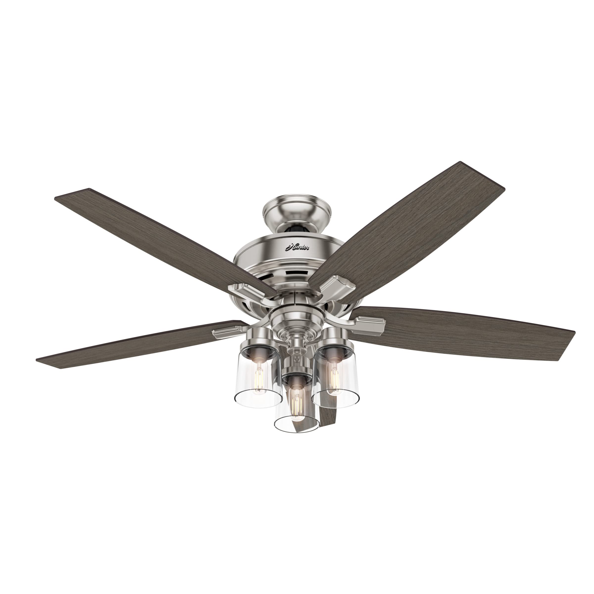 Hunter Fan Company, 54190, 52 inch Bennett Brushed Nickel Ceiling Fan with LED Light Kit and Handheld Remote