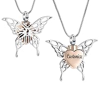 Cremation Jewelry Urn Necklace for Ashes Butterfly with Heart Charm Heart Eternity Stainless Steel Cremation Necklace