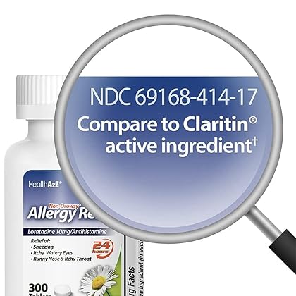 HealthA2Z Allergy Relief | 300 Count | Loratadine 10mg / Antihistamine | Non - Drowsy | 24-Hour Allergy Medicine