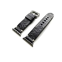 NICKSTON Black with Grey Tooled Embossed Genuine Luxury Leather Band Strap Bracelet with Engraved Buckle Compatible with iWatch 44 mm Apple Watch 4 5 Nike Hermes Edition with Gift Box