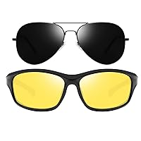 Joopin Sport Night Driving Glasses and Aviation Sunglasses Bundle, Lightweight TR90 Night Vision Shades Men Women, Unisex Retro Trendy Metal Sun Glasses Polarized UV Protection Fishing Sunnies