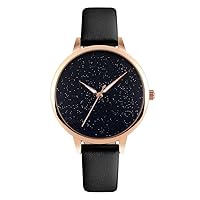 Fashion Quartz Watches for Women Lady Girl, Starry Sky Dial Casual Analog Leather Band Stainless Steel Case Business Wrist Watch