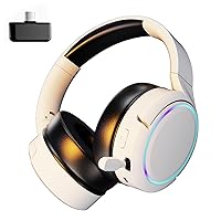 Premium 2.4GHz Wireless Gaming Headset for PC, PS5, Xbox, Switch, Mac, Tablet, Mobile, Multi-Platform Bluetooth Headphones with Retractable Mic, 3.5mm Wired Gaming Headset, White