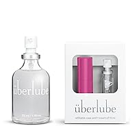 Uberlube Home and Travel Bundle - Pink Travel Lube Kit + 55ml Bottle Silicone Lube, Unscented, Flavorless, Works Underwater - 55ml + Pink Kit
