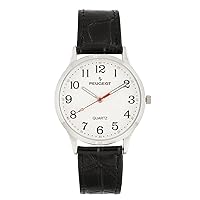 Peugeot PP Women 40mm Large Face Watch with Bold Easy to Read Arabic Numbers and Sweep Second Hand with Genuine Adjustable Black Leather Strap