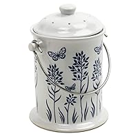 Ceramic Floral Blue/White Compost Keeper, 3-Quart