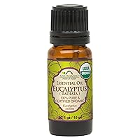 US Organic 100% Pure Eucalyptus Essential Oil (Radiata) - USDA Certified Organic, Steam Distilled - W/Euro droppers (More Size Variations Available) (10 ml / .33 fl oz)