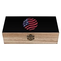 American Flag Baseketball Decorative Wooden Storage Box Jewelry Organizer Craft with Lids Home Decor