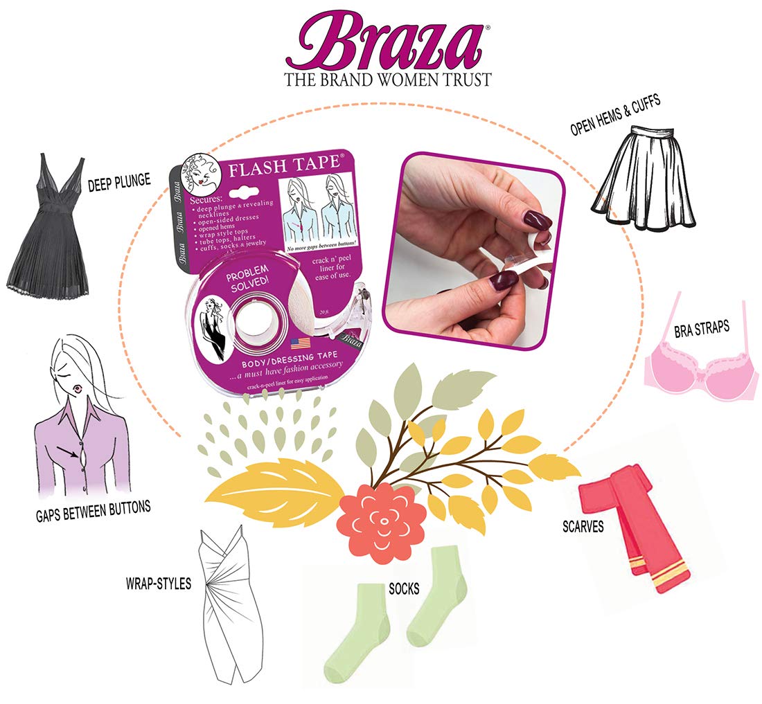 Braza Flash Tape - Double Sided Clear Adhesive Clothing, Fabric and Body Tape
