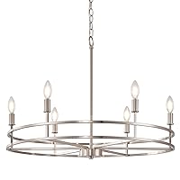 Brushed Nickel Chandelier for Dining Room 6-Light Kitchen Chandeliers Over Table Round Living Room Chandelier Light Fixture for Kitchen Island, Bedroom, Foyer,Solid Metal,29in