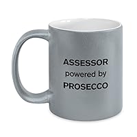 Assessor Grey Mug - Assessor powered by Prosecco - Funny Gift For Assessor - Metallic Silver Mug 11oz