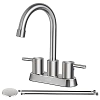 Commercial Bathroom Faucet 3 Hole Brushed Nickle Bathroom Sink Faucet with Pop-Up Drain Deck Plate for 3 Hole, 2 Handles 4 Inch Sink Lavatory Faucets with 360° Swivel