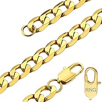 GOLDCHIC JEWELRY Cuban Link Chain for Men Women, 4mm/6mm/9mm 18k Real Gold Chains Necklace, 316L Stainless Steel Curb Link Necklaces, 36, 46, 51, 55, 61, 66, 71, 76CM