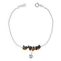 Silvesto India Jewelry Girl's 925 Sterling Silver Tiger Eye Single Piece Anklet