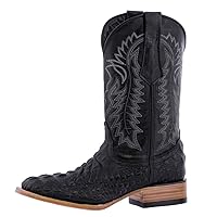 Texas Legacy Mens Black Western Cowboy Boots Leather Square Toe Crocodile Print