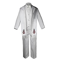 6pc Baby Toddler Boy Formal Baptism Communion White Tuxedo Suit Mary Stole Sm-20