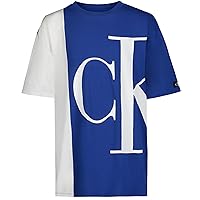 Calvin Klein Boys' Short Sleeve Graphic Crew Neck T-Shirt, Soft, Comfortable, Relaxed Fit, Captured CK Surf, 18-20