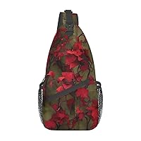 Red Flower Vine Sling Bag Lightweight Crossbody Bag Shoulder Bag Chest Bag Travel Backpack for Women Men