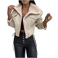 Women Winter Leather Jacket Thicken Fleece Lined Motorcycle Jacket Faux Fur Shearling Fluffy Coat Cropped Bomber Jacket