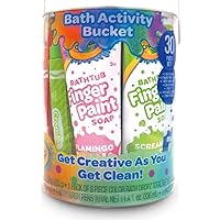 Bathtime Activity Bucket Kid's Bundle, 30-Piece Set with Bath Bombs, Colorful Finger Paint Soap Tubes, Body Wash Pens, Bath Drops, Palette, Paint Brush, & Reusable Bucket | Make Bath Time Fun!