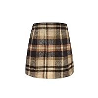 Women's Plaid Mini Skirt Pencil Above Knee Length High Elastic Waist Bodycon Zipper Vintage Short Skirts for Women