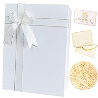 MYGOGOART Large White Gift Box 13 x 10 x 5 Inches with Lid, Ribbon Bow, Shredded Raffia Paper Fill, Greeting Card and Envelope for Wedding Birthday Valentines Bridal Gifts White (1 pack, White)