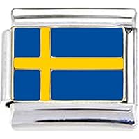 Sweden Swedish Flag Enamel Italian 9mm Link PE033 Fits Traditional Classic