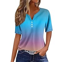 HTHLVMD Encanto Tee Lady Homewear Summer Short Sleeve Plus Size Button Down Blouses V Neck Cotton Loose Fit Cool Solid Color Tshirt Womans Black
