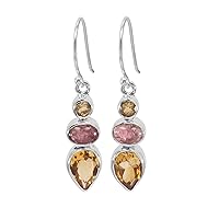 Peridot, Tourmaline Gemstone Drop Dangle Earrings Silver For Women Girls, Pink,Yellow