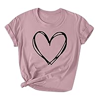 Women Cute Heart Graphic T Shirts Short Sleeve Crewneck Regular Fit Blouse Teen Girls Summer Casual Basic Tee Tops