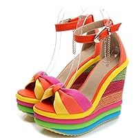 Fish Mouth Wedge Sandals Platform Colorful High Heel Sandal Ankle Strap for Women